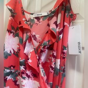 Justfab Coral Pink Floral Ruffle Wrap Maxi Dress NWT XL